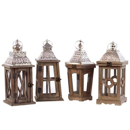 URBAN TRENDS COLLECTION Urban Trends Collection 94635-AST Wood Square Lantern; Assortment of Four; Stained Wood Finish 94635-AST